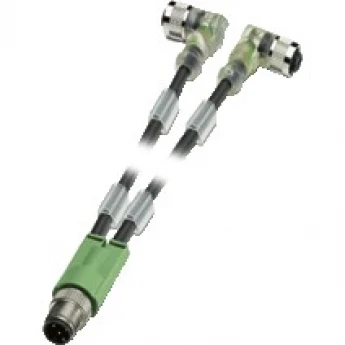 Y-кабель подключения PEPPERL+FUCHS V1-W-E2-BK1M-PUR-A-T-V1-G длиной 1 м PUR с LED 411998